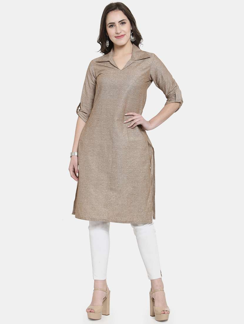 women solid three quarter sleeve straight kurta - 22061663 -  Standard Image - 1
