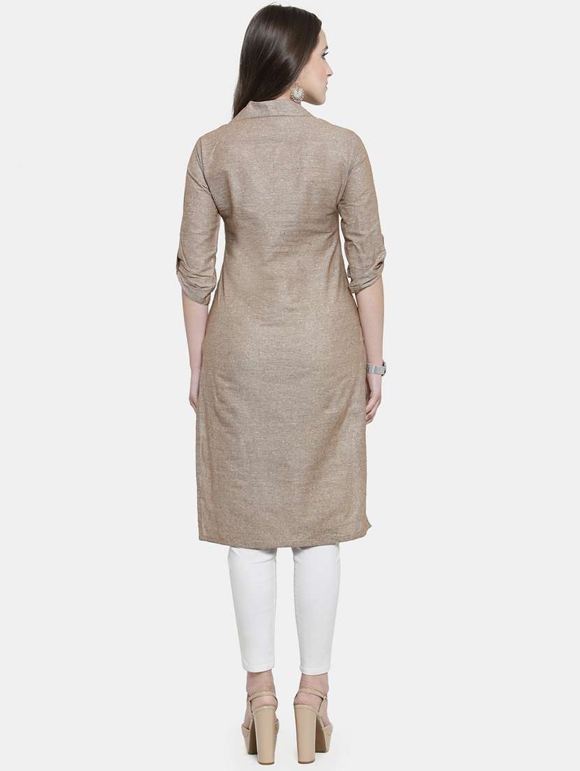 women solid three quarter sleeve straight kurta - 22061663 - Standard Image - 4