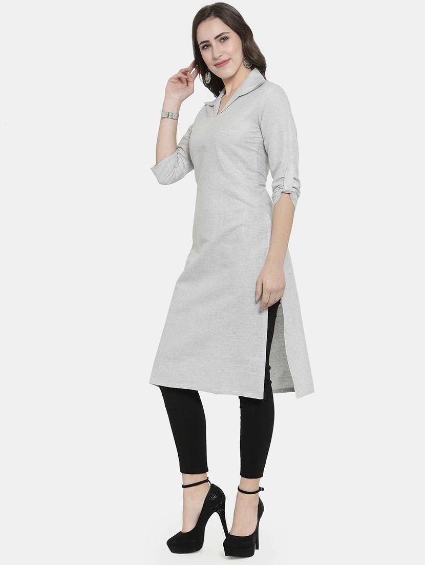 women solid three quarter sleeve straight kurta - 22061664 - Standard Image - 1