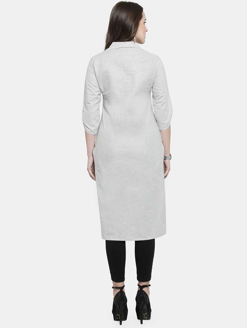 women solid three quarter sleeve straight kurta - 22061664 - Standard Image - 4