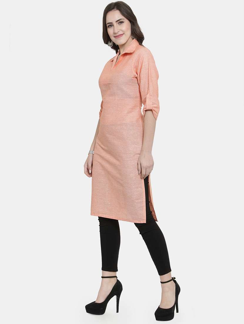 women solid three quarter sleeve straight kurta - 22061667 - Standard Image - 1