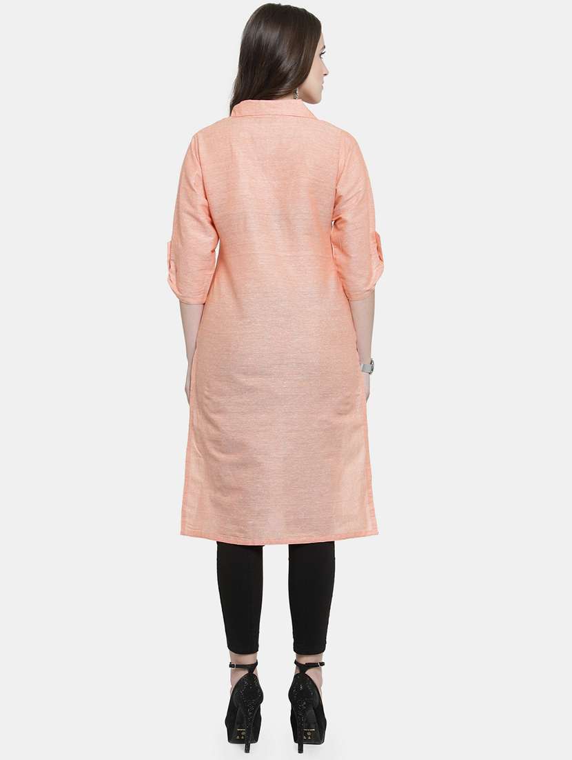 women solid three quarter sleeve straight kurta - 22061667 - Standard Image - 4