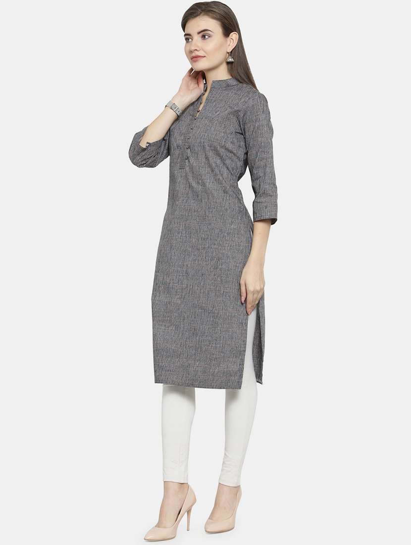 women solid three quarter sleeve straight kurta - 22061668 - Standard Image - 1