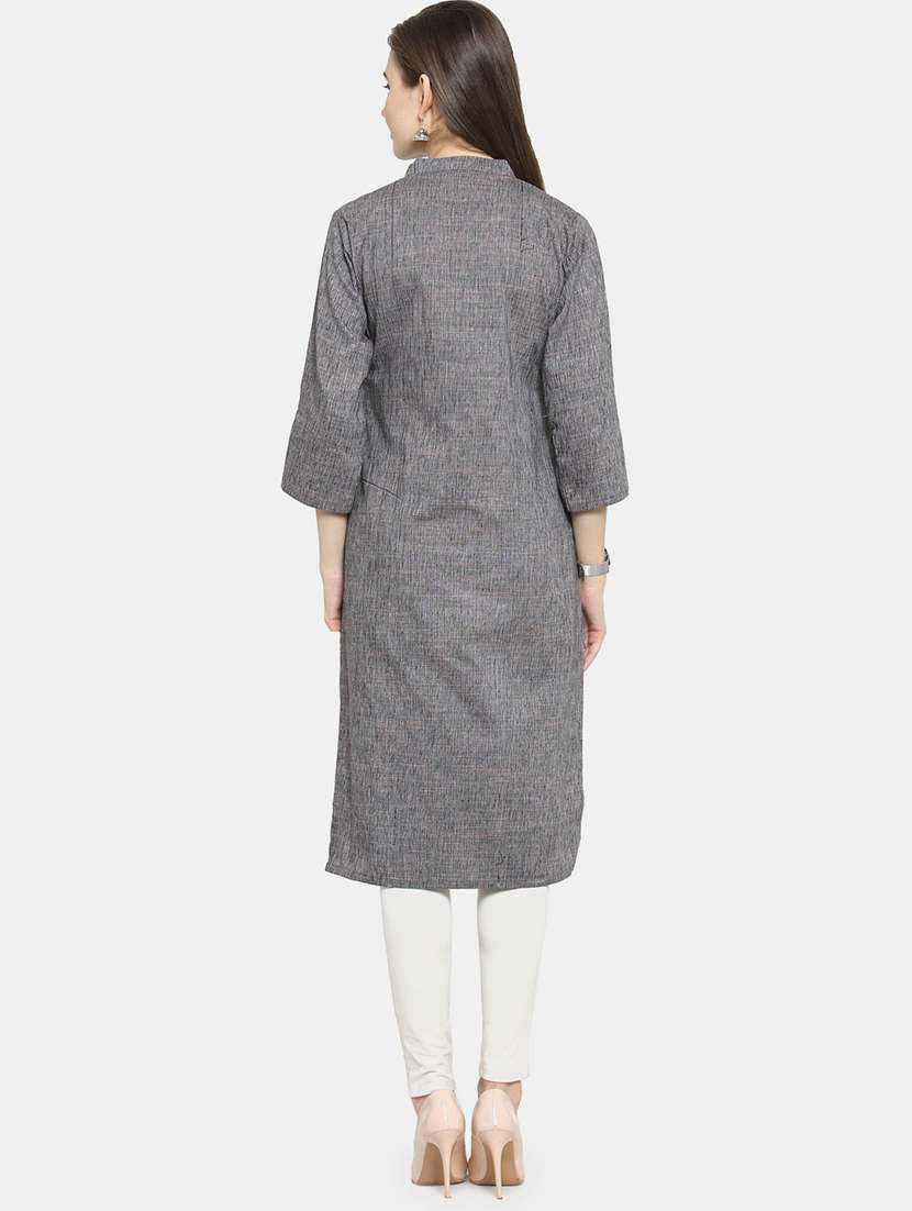 women solid three quarter sleeve straight kurta - 22061668 - Standard Image - 4