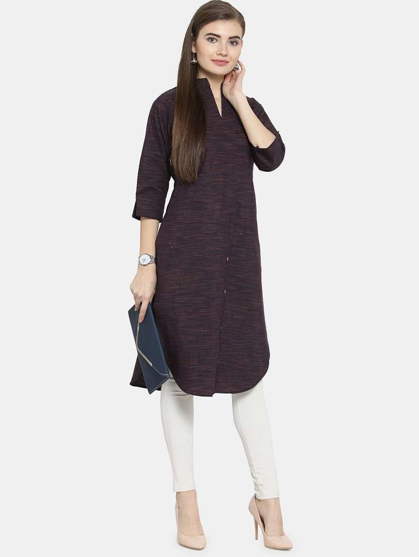 women solid three quarter sleeve straight kurta - 22061670 - Standard Image - 1