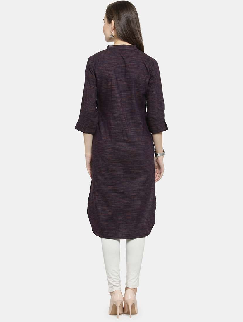 women solid three quarter sleeve straight kurta - 22061670 - Standard Image - 4