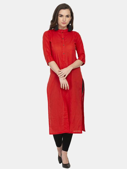 women solid three quarter sleeve straight kurta - 22061671 - Standard Image - 0