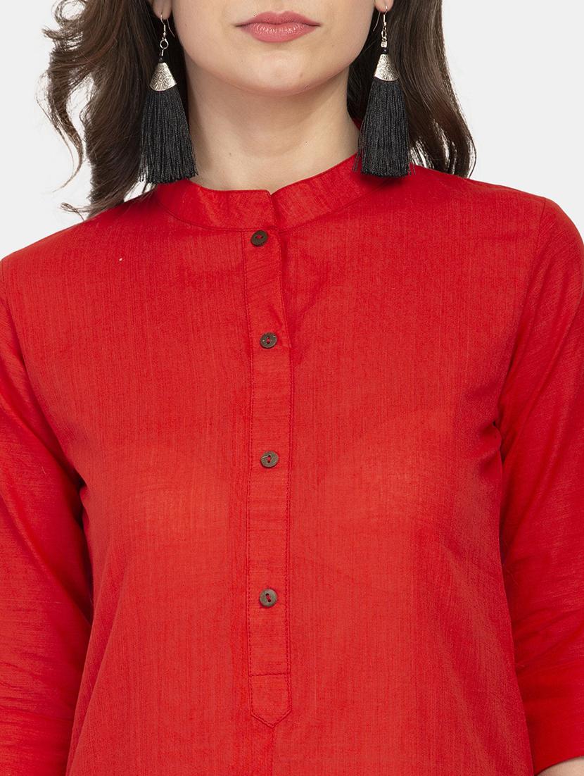 red cotton straight kurta - 22061671 - Standard Image - 4
