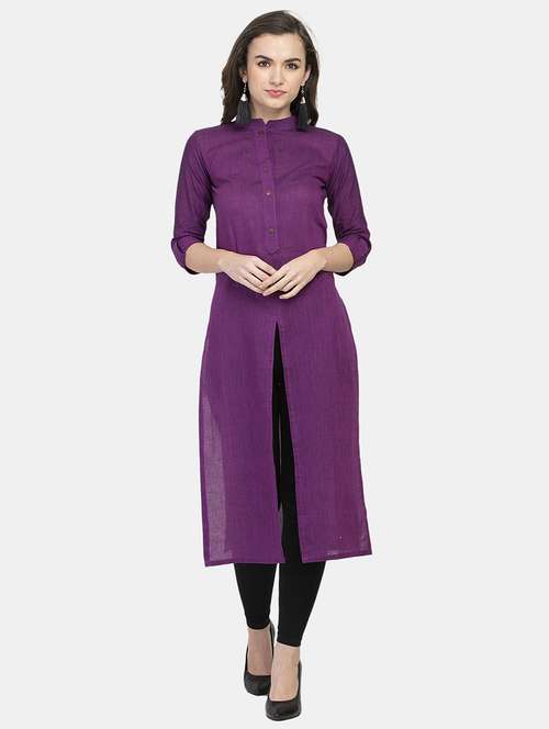 women solid three quarter sleeve straight kurta - 22061675 -  Standard Image - 0