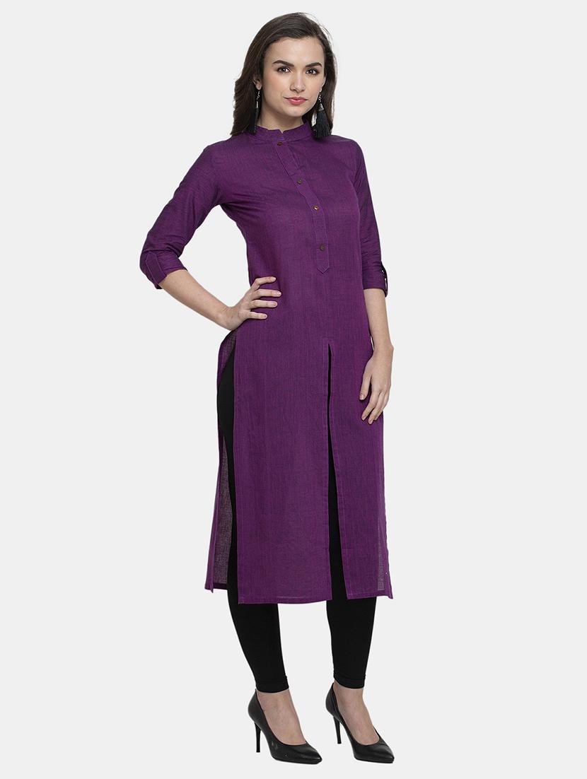 women solid three quarter sleeve straight kurta - 22061675 - Standard Image - 1