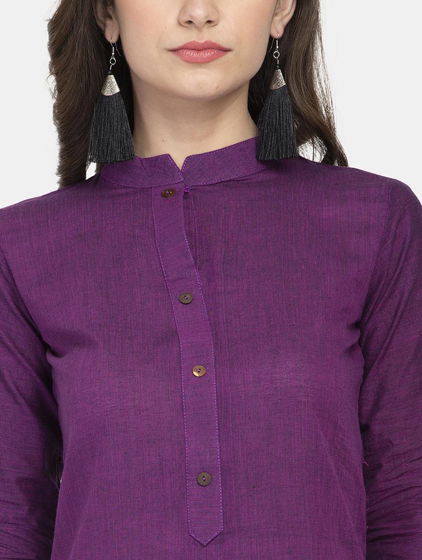 women solid three quarter sleeve straight kurta - 22061675 - Standard Image - 4