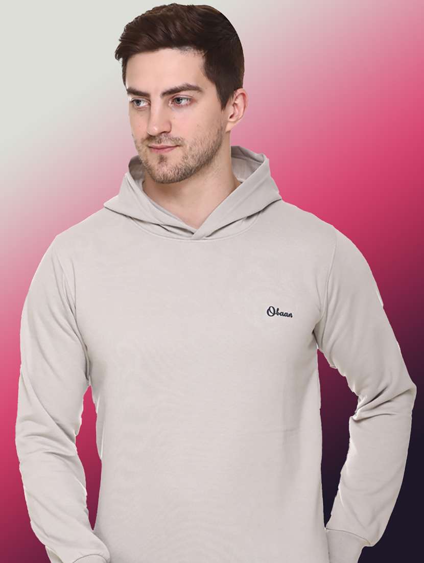 men solid long sleeve regular fit hooded sweatshirt