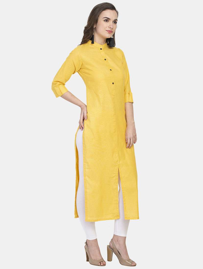women solid three quarter sleeve straight kurta - 22061678 -  Standard Image - 1