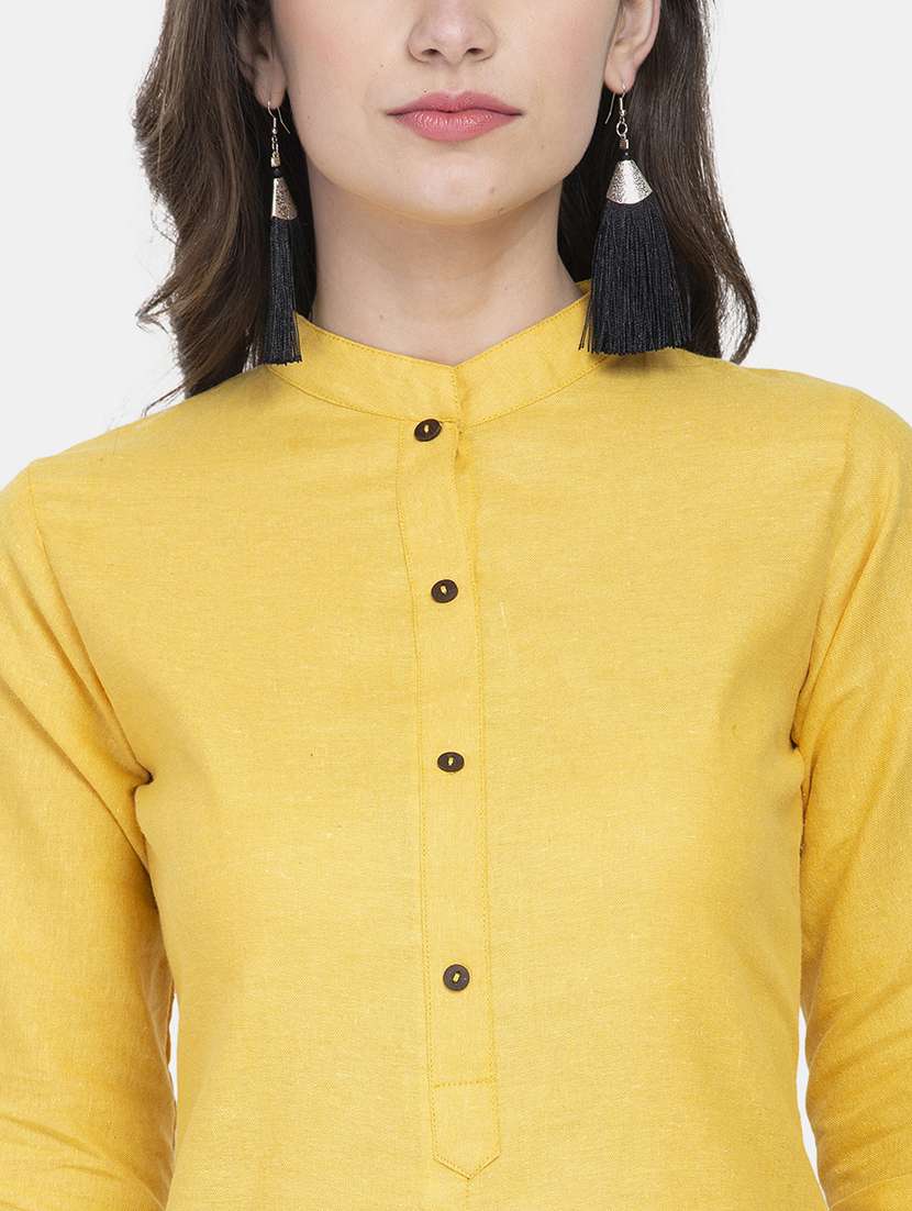 women solid three quarter sleeve straight kurta - 22061678 -  Standard Image - 4