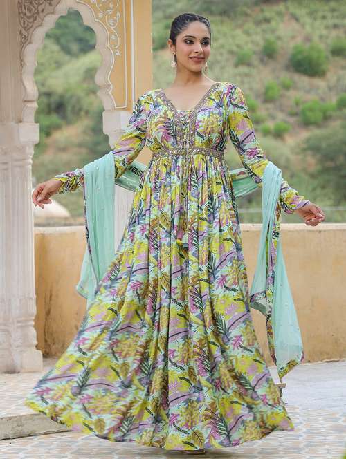 women printed long sleeve kurta dupatta set - 22061822 -  Standard Image - 0