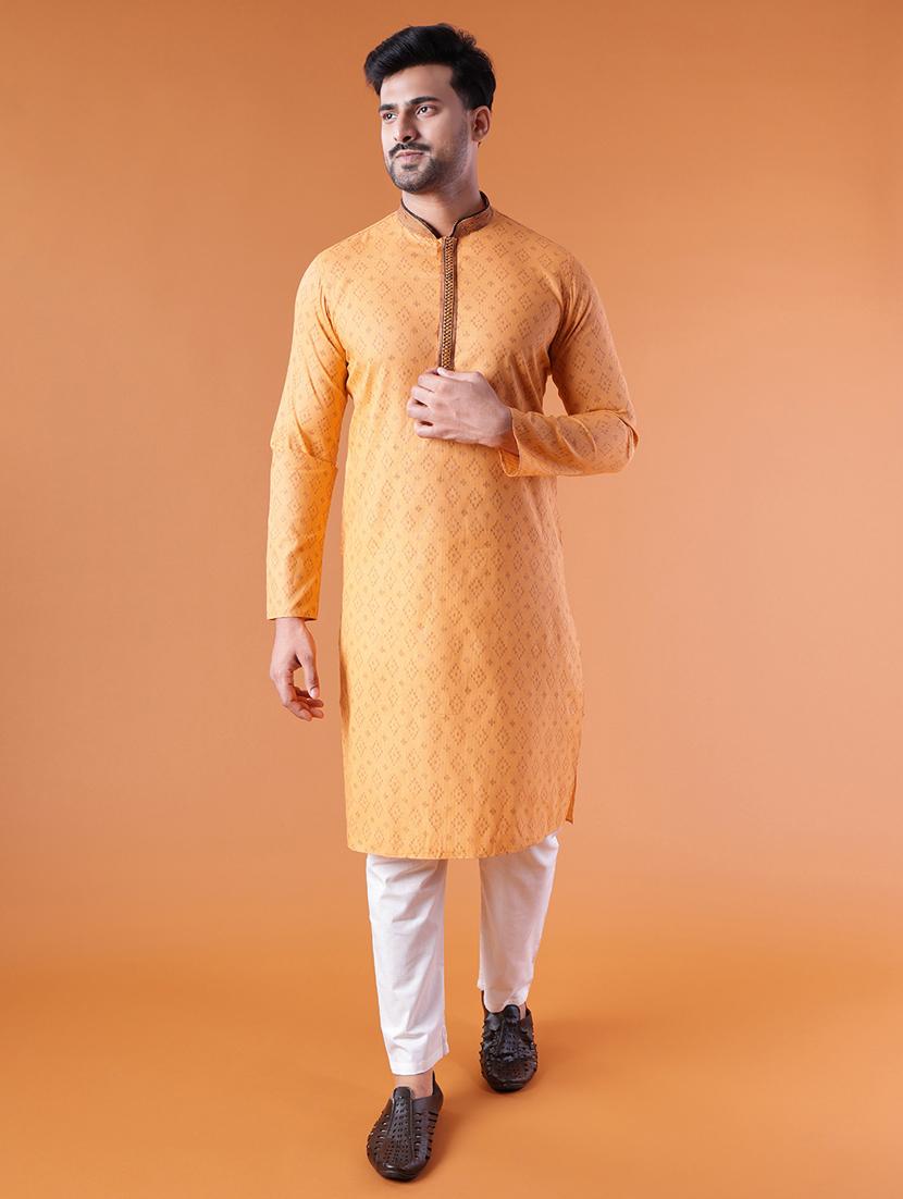 men mandarin neck kurta pyjama ethnic wear set - 22061823 - Standard Image - 1