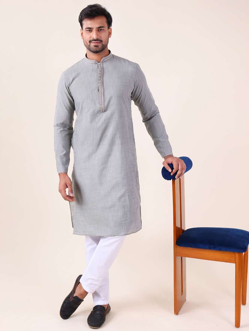 men mandarin neck kurta pyjama ethnic wear set - 22061836 -  Standard Image - 1