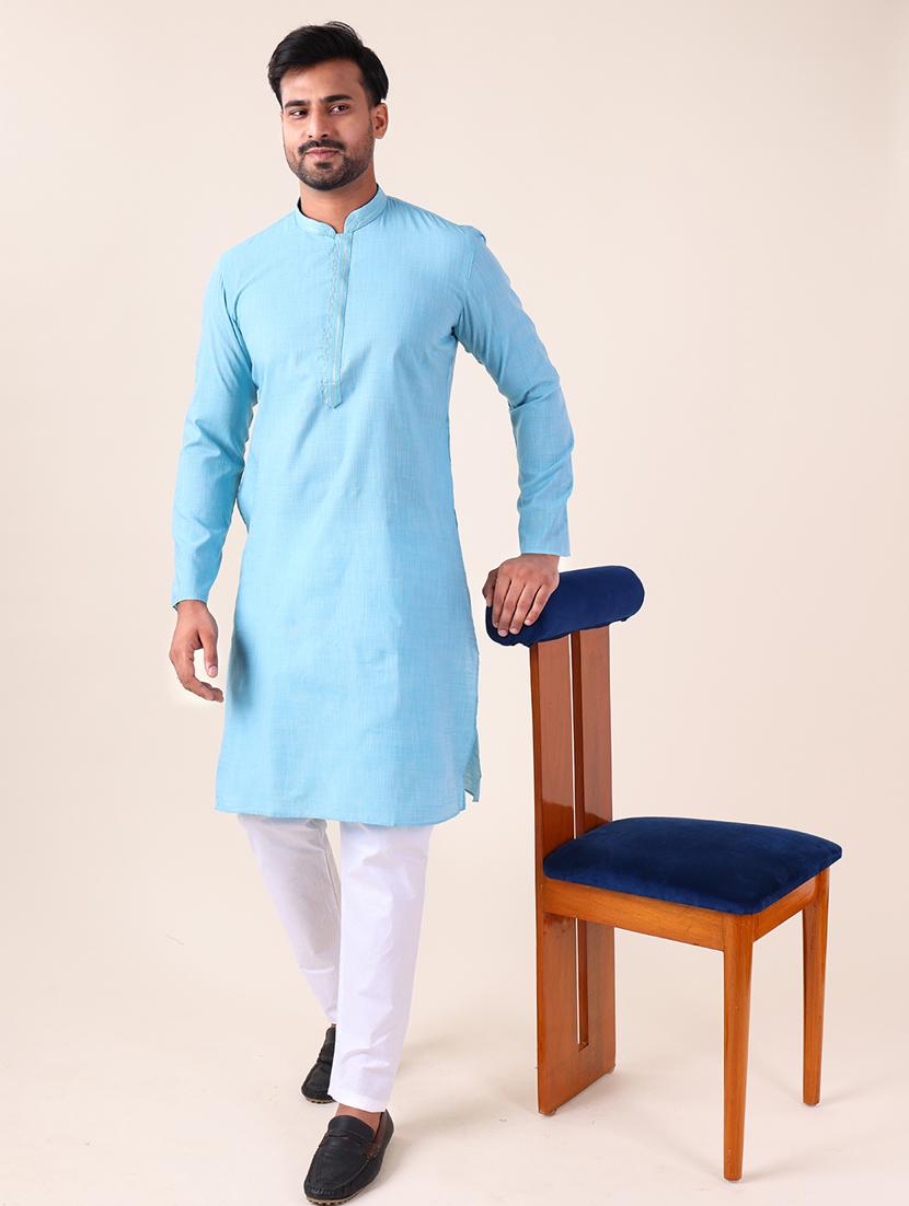 men mandarin neck kurta pyjama ethnic wear set - 22061838 -  Standard Image - 1