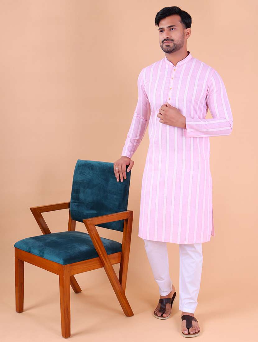 men mandarin neck kurta pyjama ethnic wear set - 22061839 - Standard Image - 1