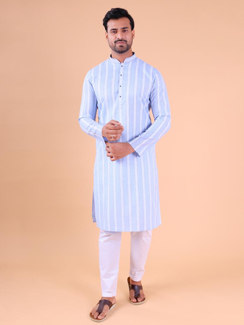 men mandarin neck kurta pyjama ethnic wear set - 22061840 - Standard Image - 1