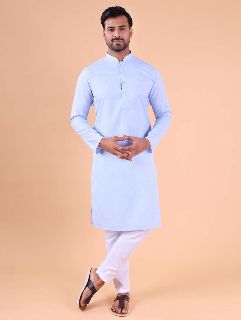 men mandarin neck kurta pyjama ethnic wear set - 22061844 - Standard Image - 1