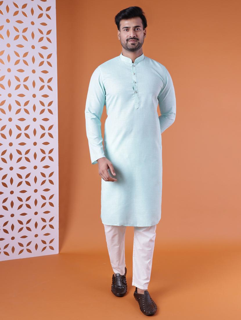 men mandarin neck kurta pyjama ethnic wear set - 22061845 - Standard Image - 1
