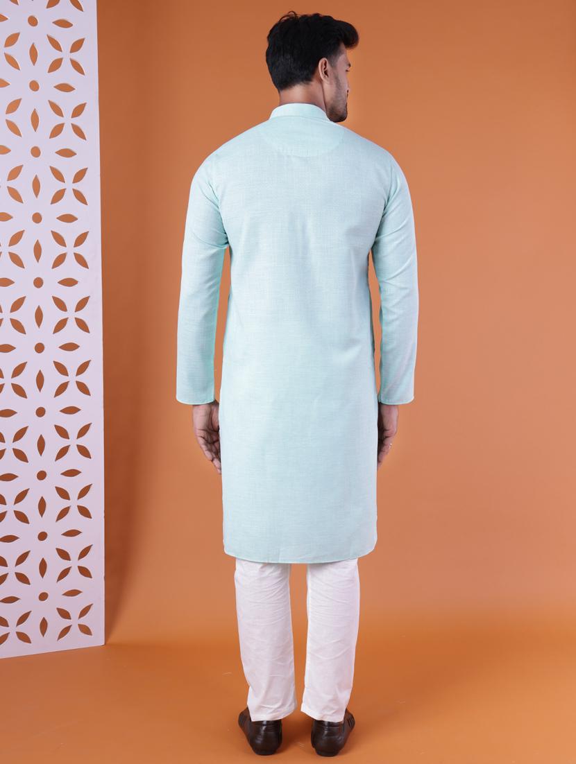 men mandarin neck kurta pyjama ethnic wear set - 22061845 - Standard Image - 4
