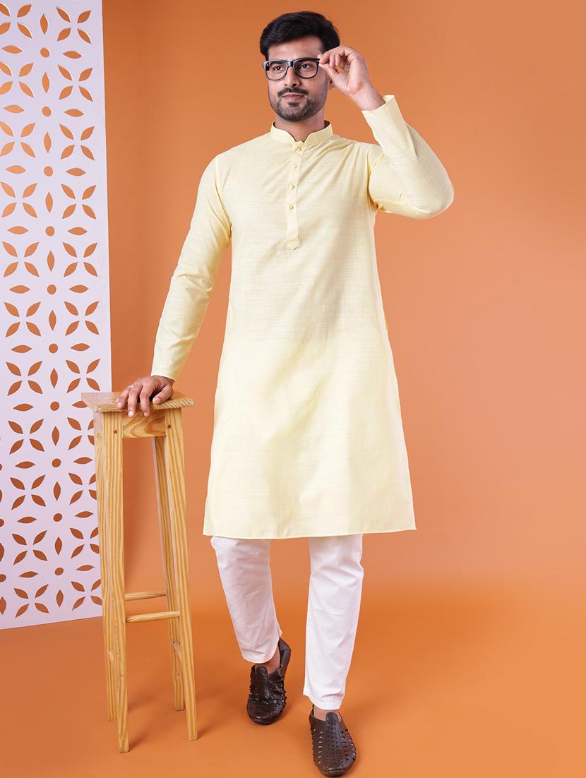 men mandarin neck kurta pyjama ethnic wear set - 22061846 -  Standard Image - 1