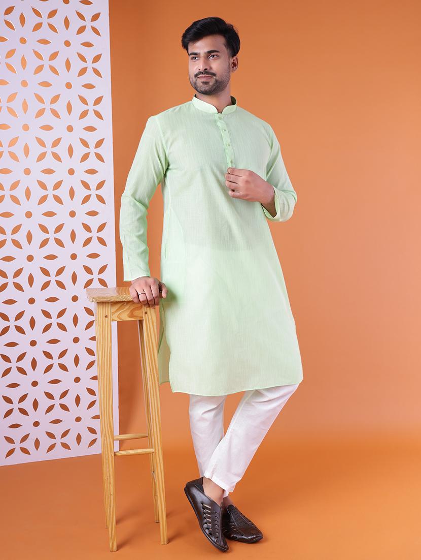 men mandarin neck kurta pyjama ethnic wear set - 22061847 - Standard Image - 1