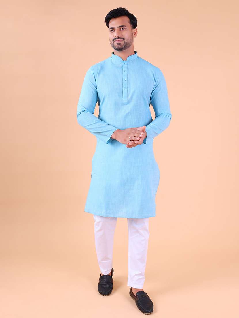 men mandarin neck kurta pyjama ethnic wear set - 22061848 -  Standard Image - 1