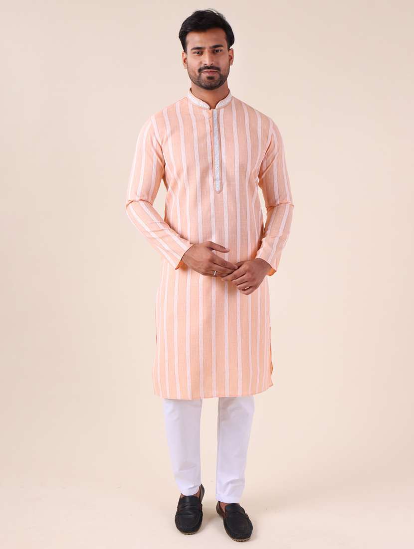 men mandarin neck kurta pyjama ethnic wear set - 22061852 - Standard Image - 1