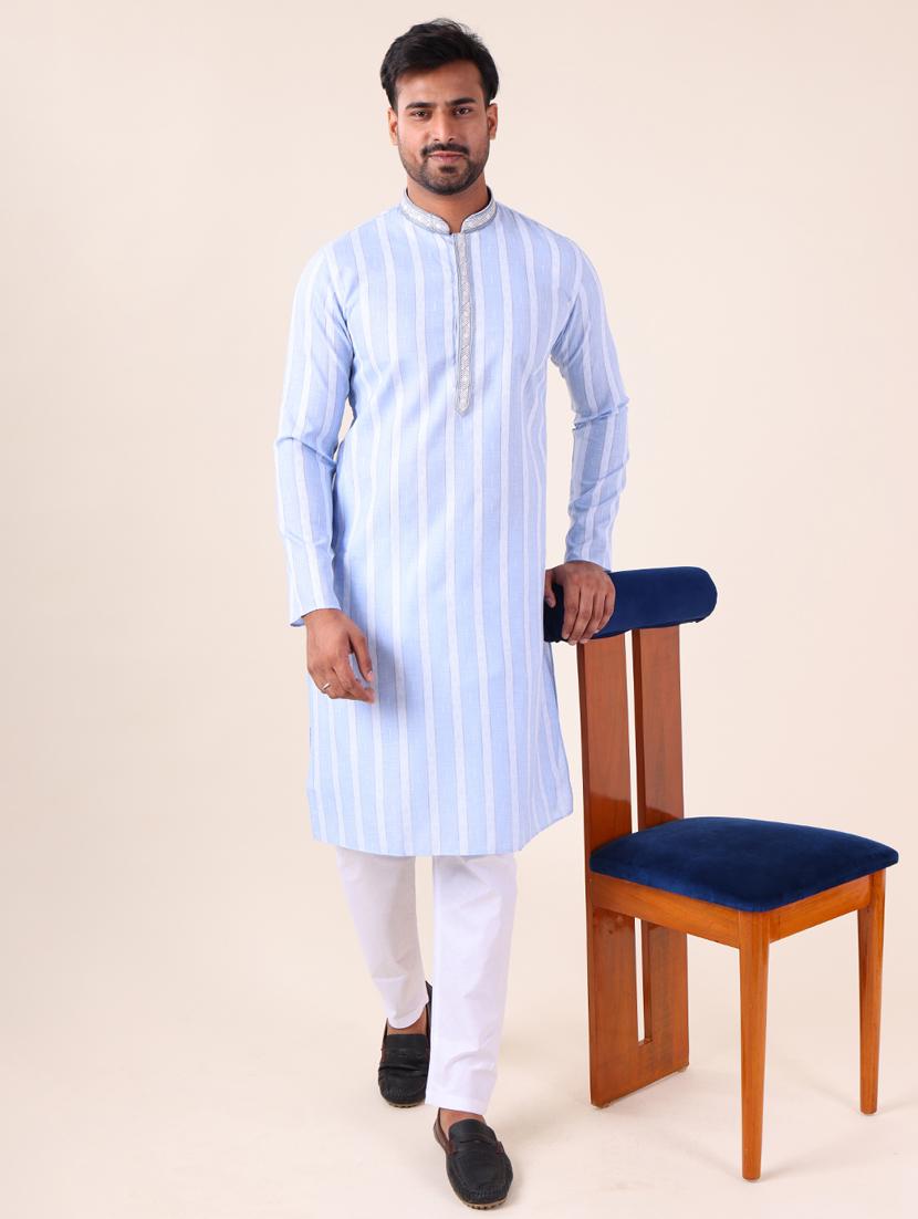 men mandarin neck kurta pyjama ethnic wear set - 22061853 -  Standard Image - 1