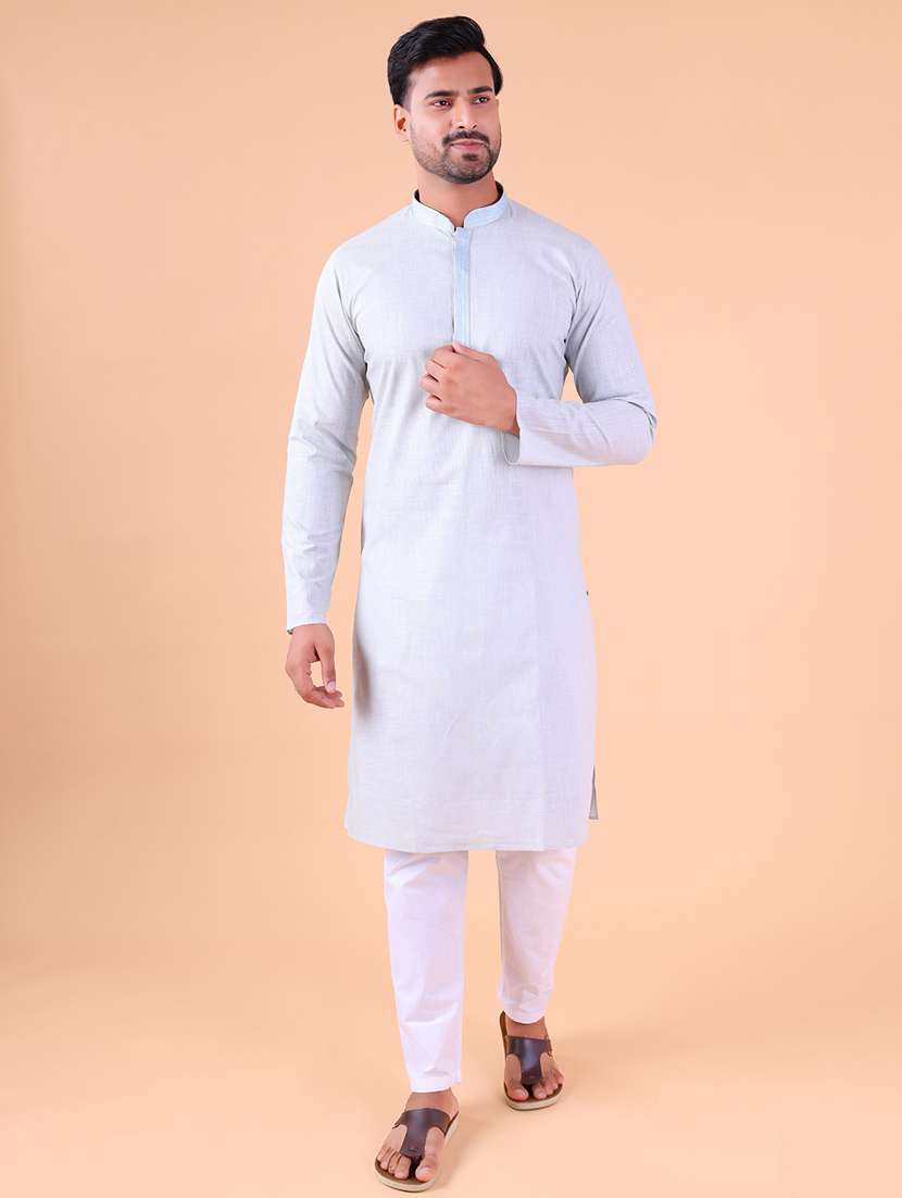 men mandarin neck kurta pyjama ethnic wear set - 22061855 - Standard Image - 1