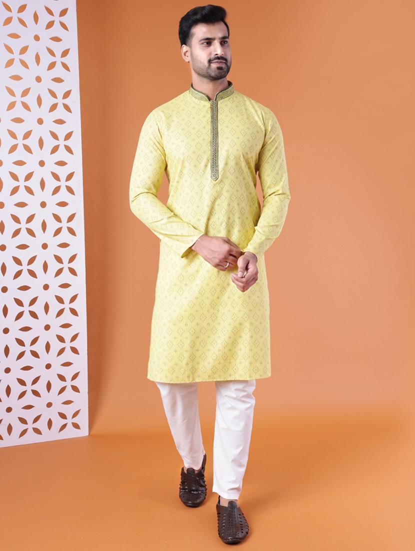 men mandarin neck kurta pyjama ethnic wear set - 22061858 -  Standard Image - 1