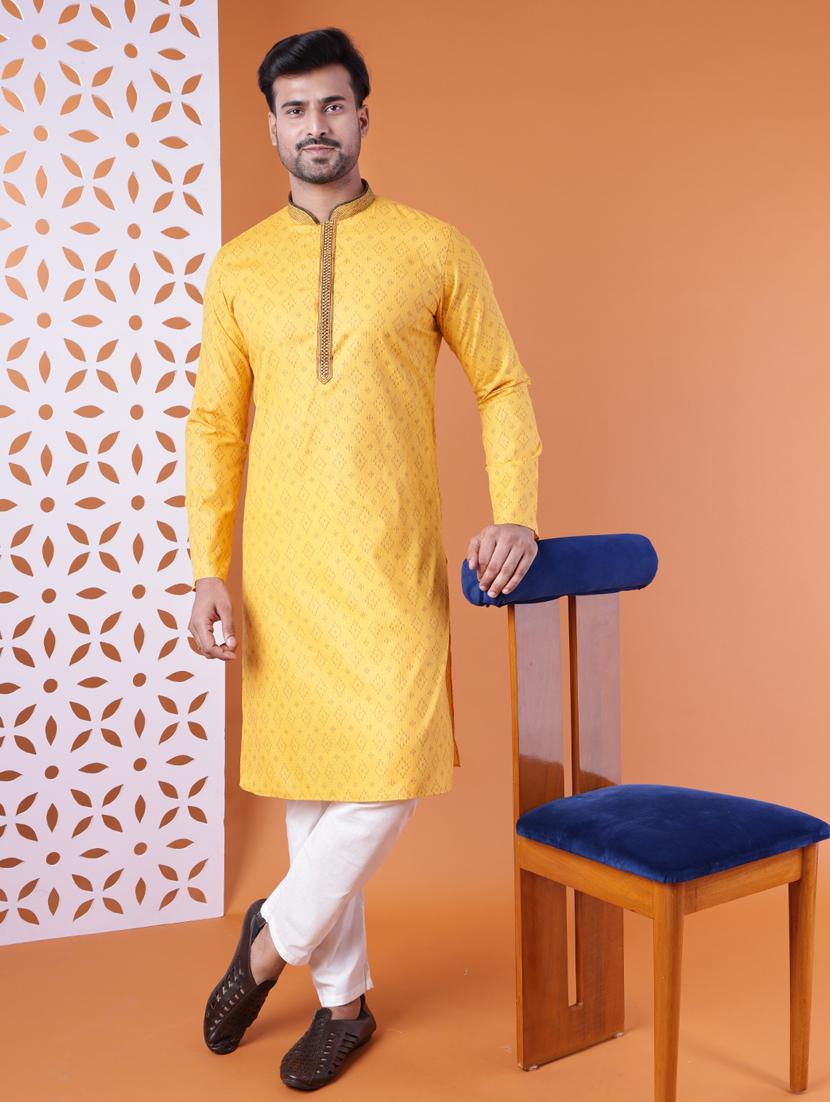 men mandarin neck kurta pyjama ethnic wear set - 22061859 - Standard Image - 1