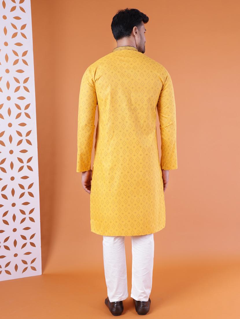 men mandarin neck kurta pyjama ethnic wear set - 22061859 - Standard Image - 4