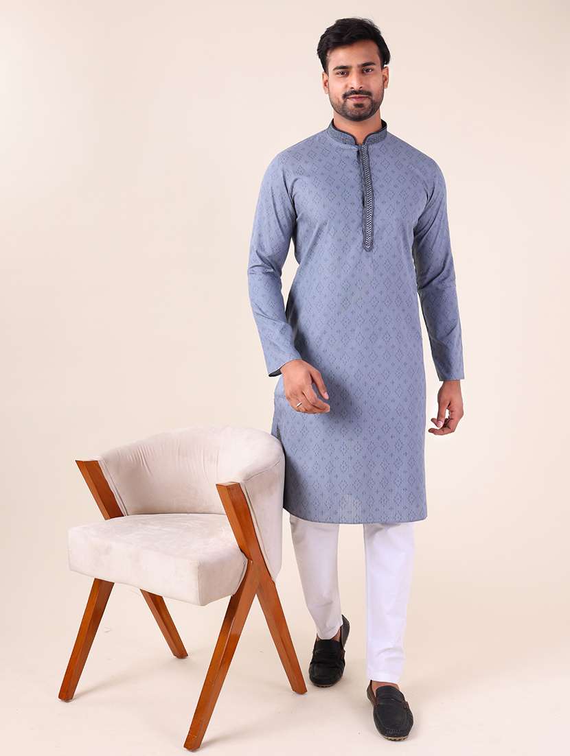 men mandarin neck kurta pyjama ethnic wear set - 22061860 - Standard Image - 1