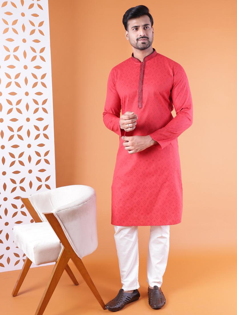 men mandarin neck kurta pyjama ethnic wear set - 22061861 - Standard Image - 1