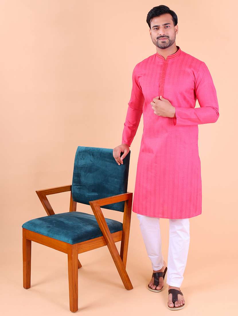 men mandarin neck kurta pyjama ethnic wear set - 22061864 - Standard Image - 1