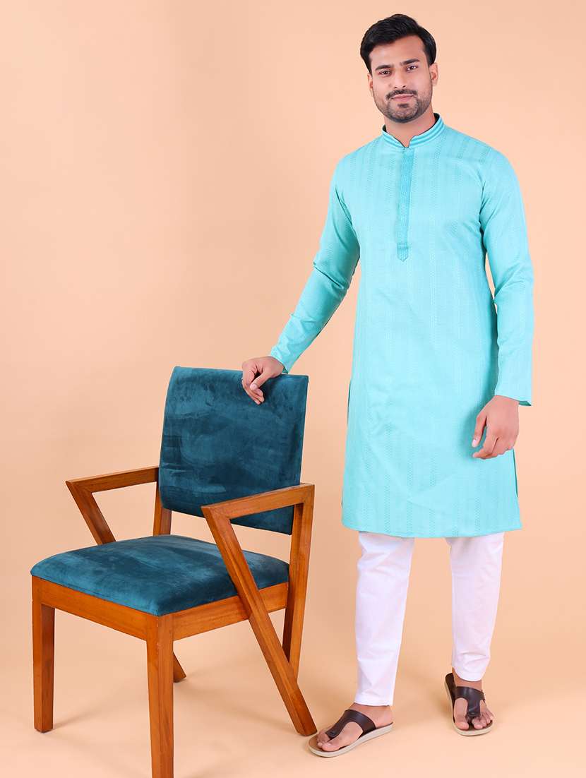men mandarin neck kurta pyjama ethnic wear set - 22061865 - Standard Image - 1
