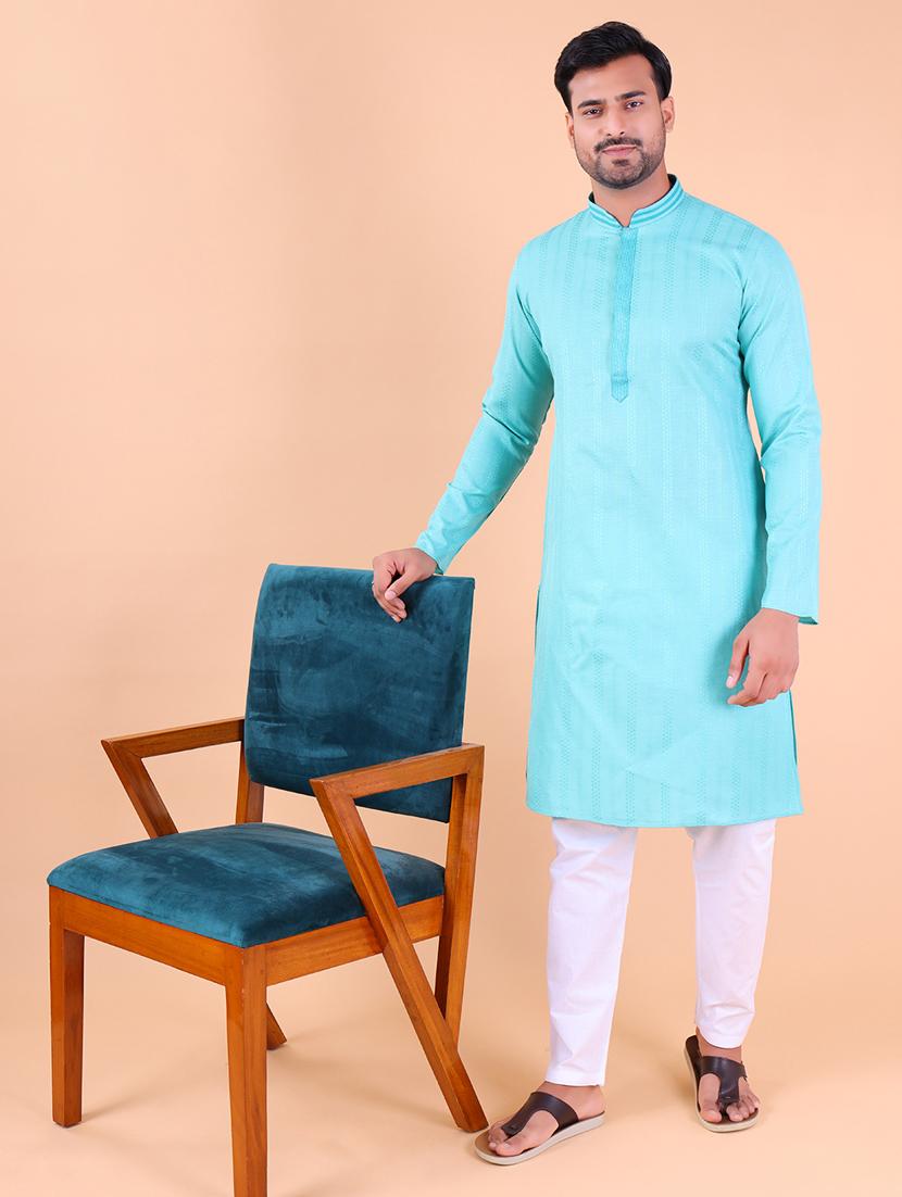 men mandarin neck kurta pyjama ethnic wear set - 22061876 -  Standard Image - 1
