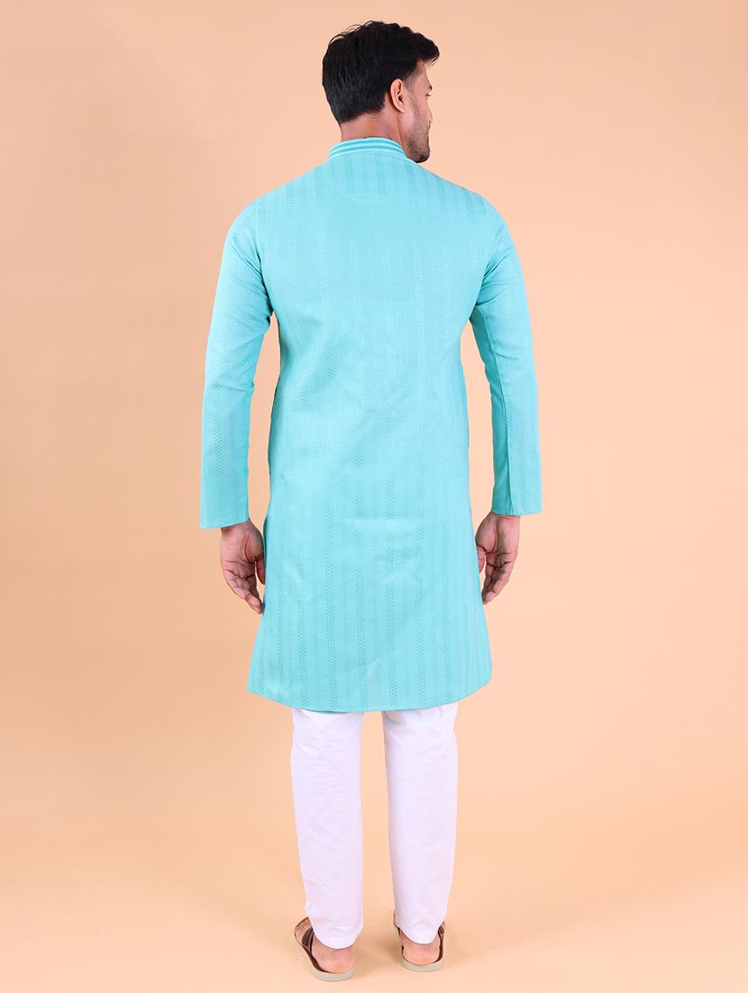 men mandarin neck kurta pyjama ethnic wear set - 22061876 - Standard Image - 4