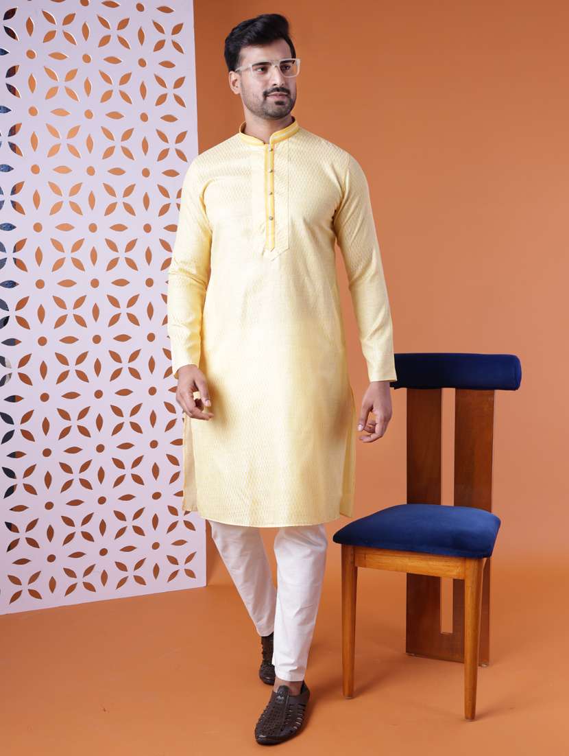 men mandarin neck kurta pyjama ethnic wear set - 22061877 - Standard Image - 1