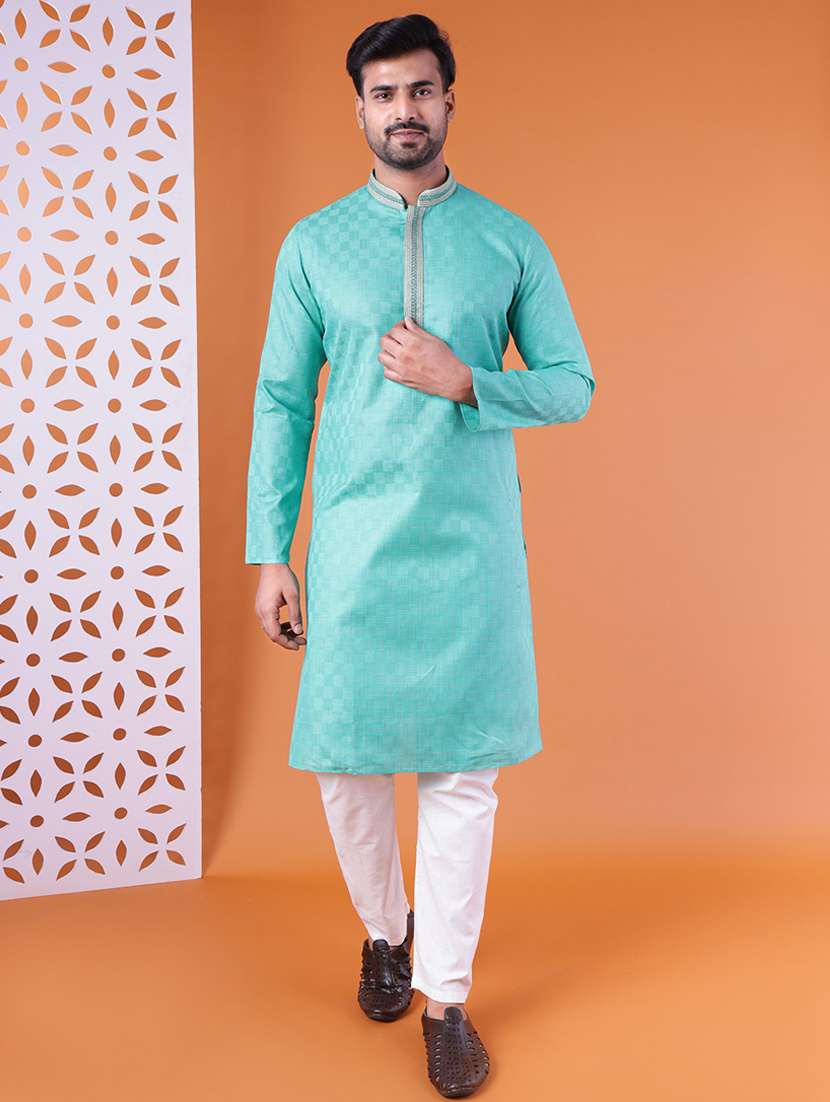 men mandarin neck kurta pyjama ethnic wear set - 22061878 - Standard Image - 1