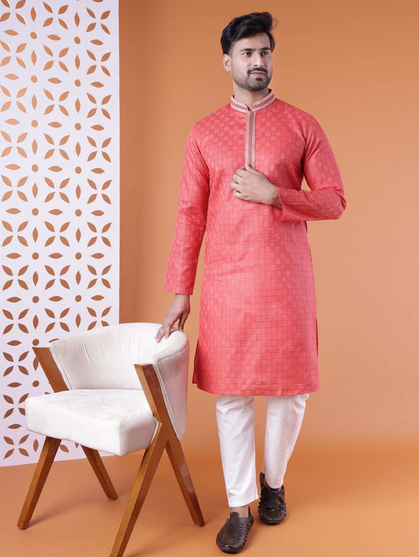 men mandarin neck kurta pyjama ethnic wear set - 22061881 -  Standard Image - 1