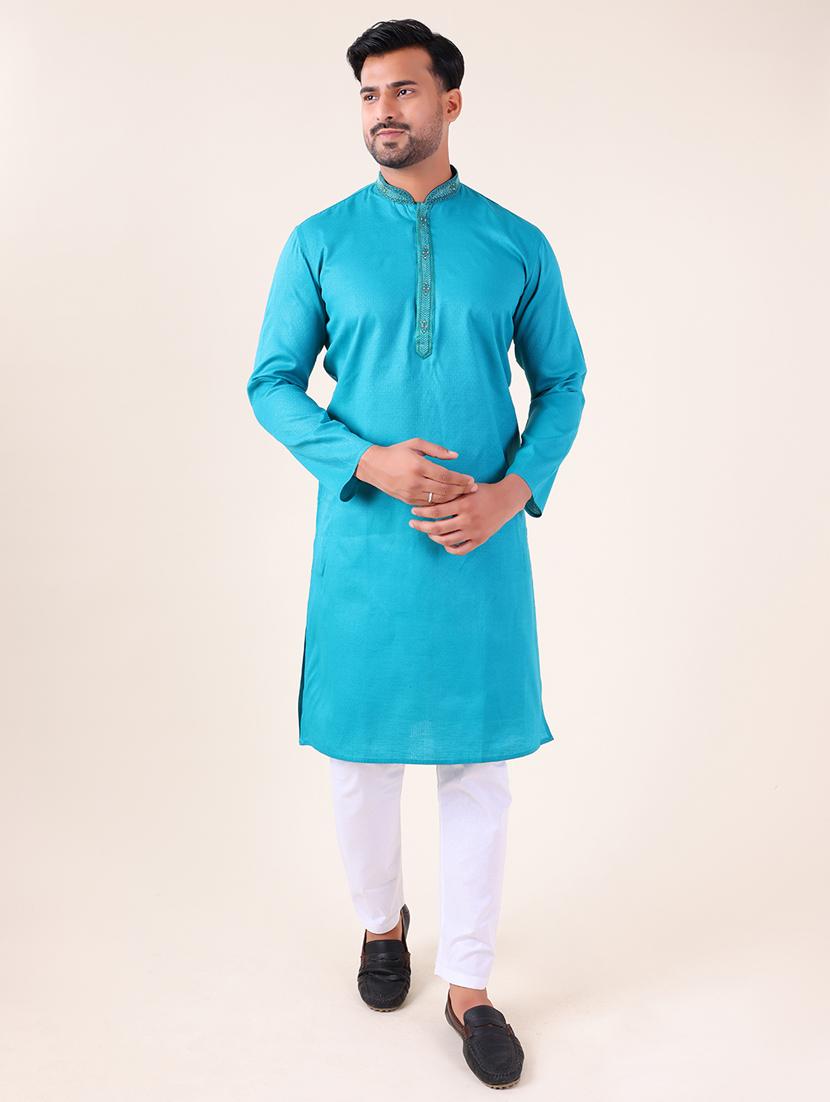 men mandarin neck kurta pyjama ethnic wear set - 22061882 - Standard Image - 1