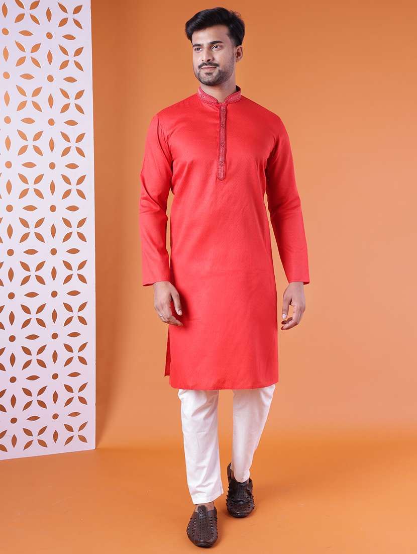 men mandarin neck kurta pyjama ethnic wear set - 22061884 - Zoom Image - 0