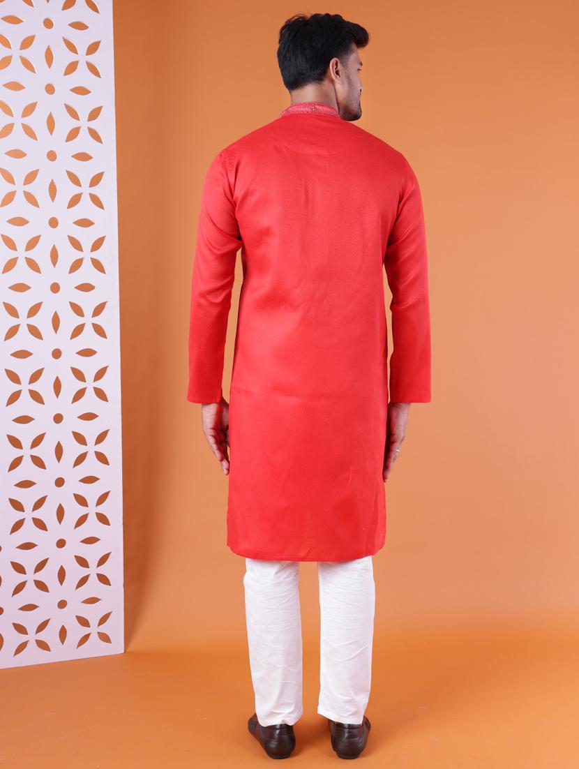 men mandarin neck kurta pyjama ethnic wear set - 22061884 - Standard Image - 4