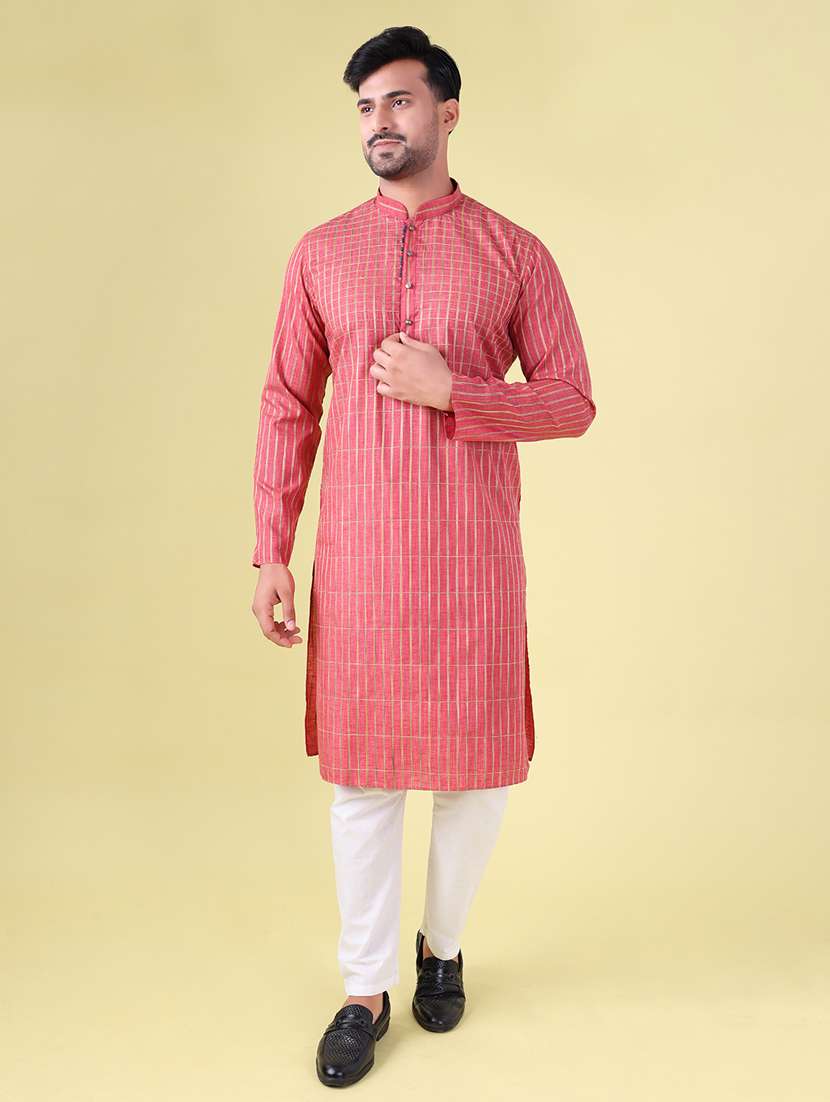men mandarin neck kurta pyjama ethnic wear set - 22061886 - Standard Image - 1