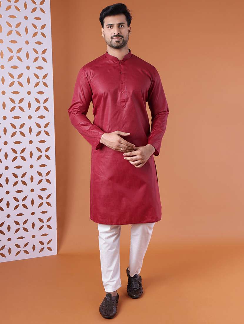 men mandarin neck kurta pyjama ethnic wear set - 22061889 - Standard Image - 1
